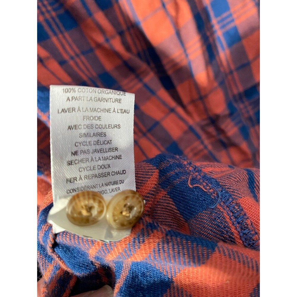 Toad&Co Women's S Flannel Plaid Button Down Dress Burnt Orange Blue Tunic - Picture 10 of 12